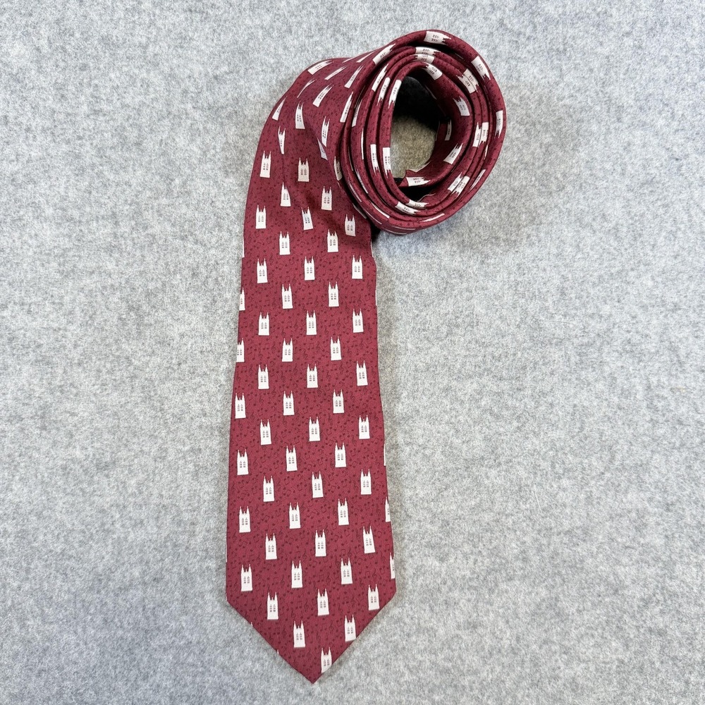 Vineyard Vines Tie Mens Red Music Notes Cathedral Tower Silk Hand Made In USA